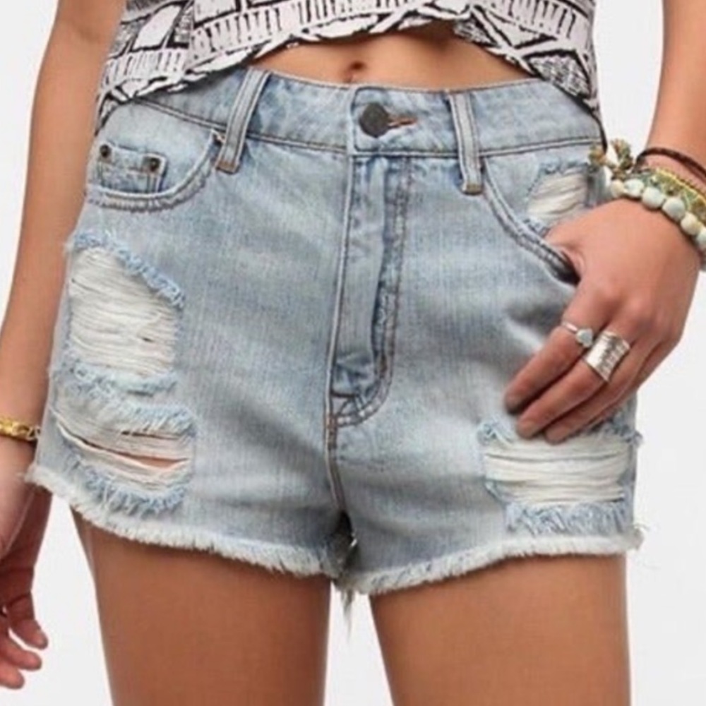 Urban Outfitters BDG Blue Distressed High Rise Dree Cheeky Denim Shorts